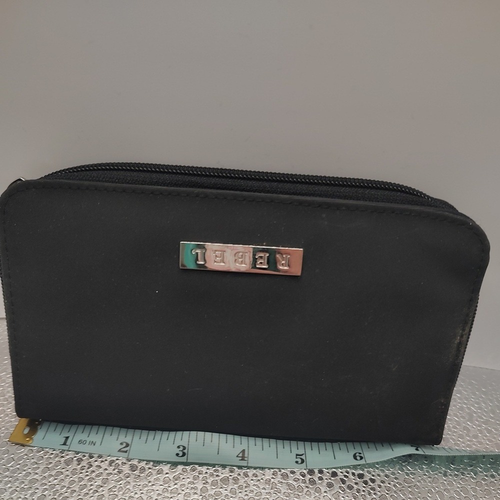 REBEL Black Zip Around Wallet Clutch Organizer Card Holder